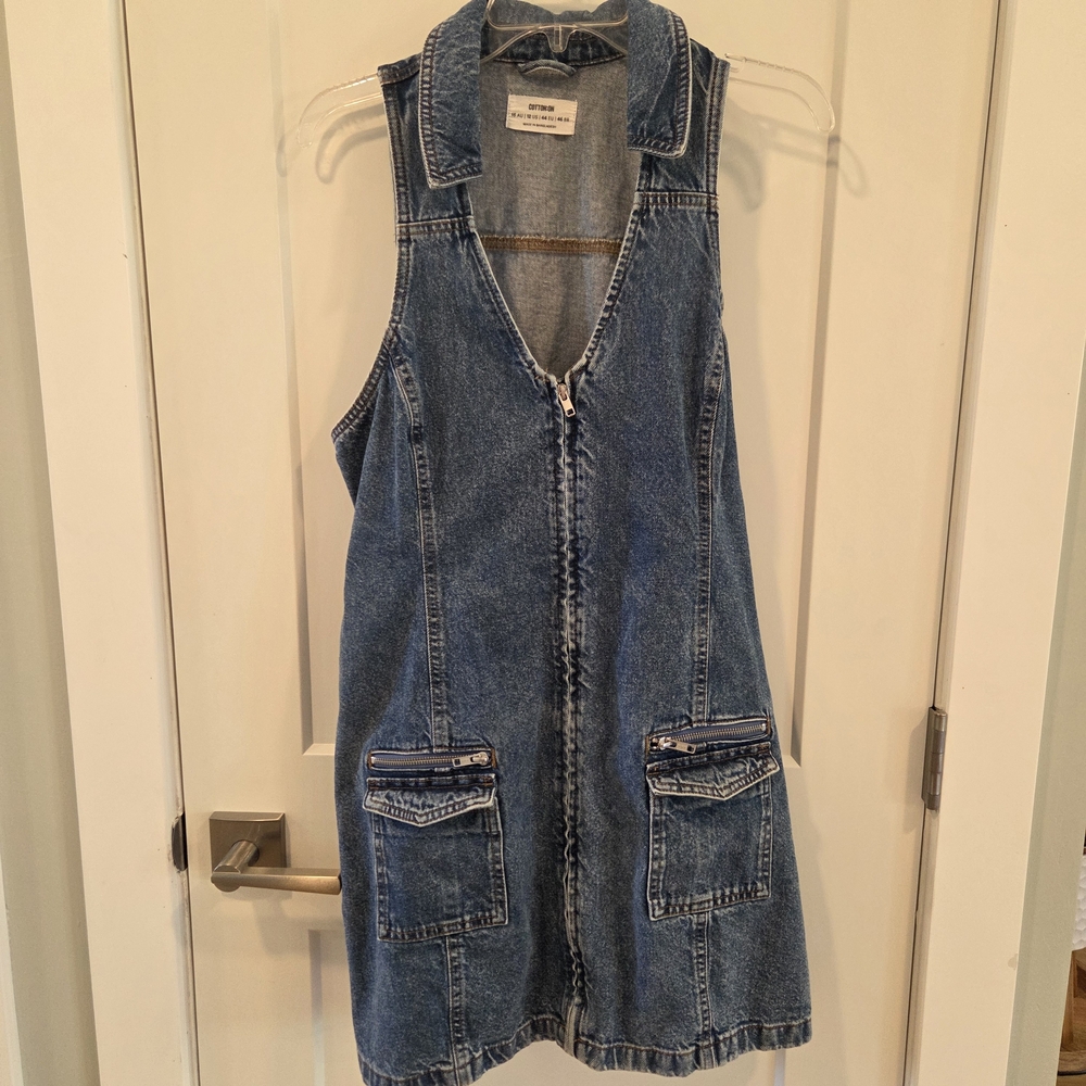 Cotton On Denim Zip Front Jumper Dress Short Streetwear Western Baddie Grunge 12